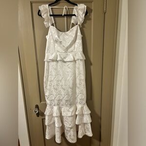 V Chapman Violet Corset Ruffled Tiered Hem Midi Dress